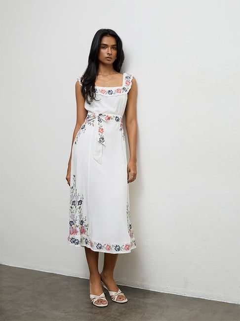 LOV by Westside Off-White Floral Embroidered Cotton A-Line Dress-picture-24