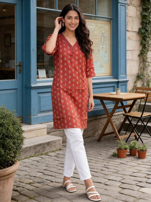 Rangita Rust Straight Fit Printed Kurta-picture-11