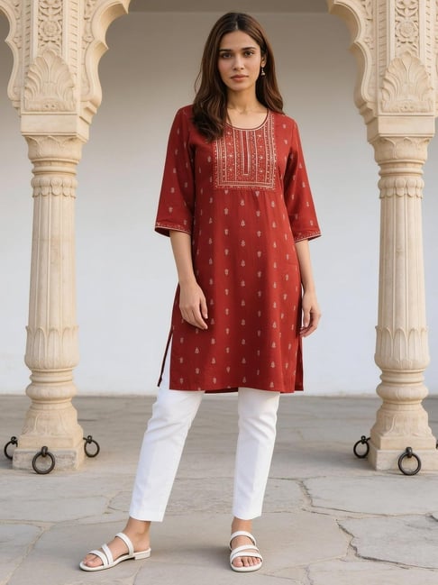 Rangita Rust Straight Fit Printed Kurta-picture-18