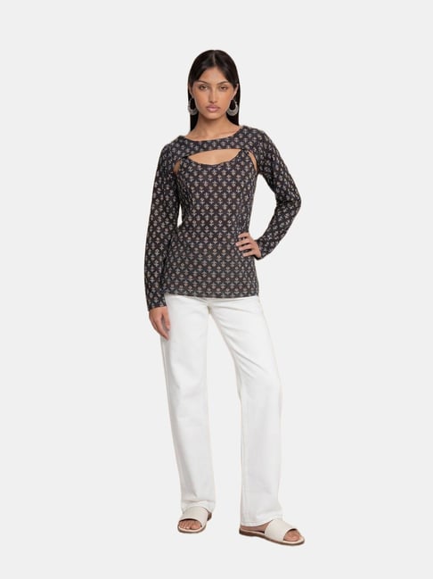 Rangita Black Cotton Straight Fit Printed Kurti-picture-14