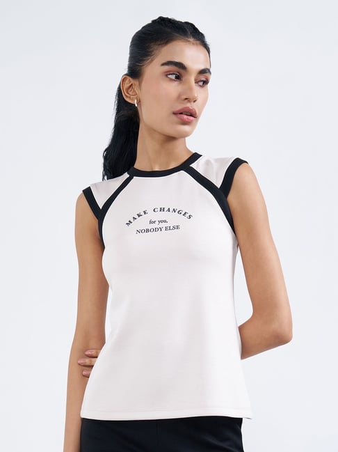 Ajile By Pantaloons White Sand Slim Fit Printed Top