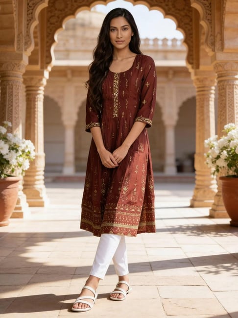 Rangita Rust Regular fit Embroidered Kurta-picture-18