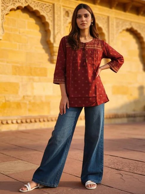 Rangita Rust Regular Fit Printed Kurti-picture-16