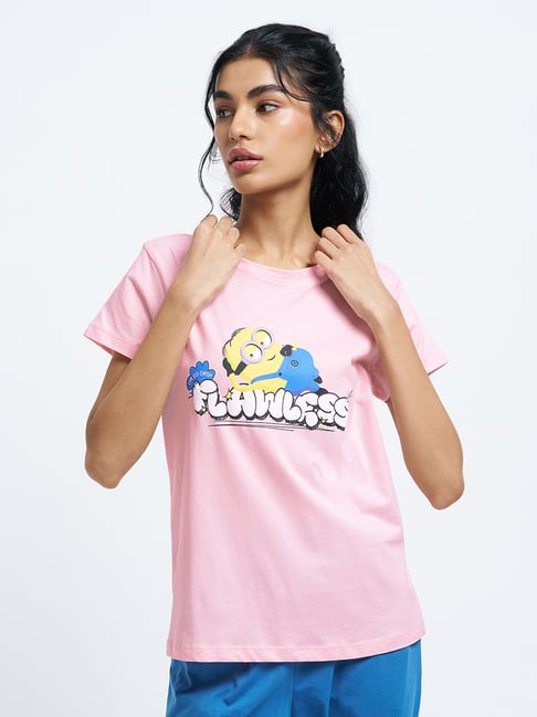 Dreamz by Pantaloons Pink Cotton Printed T-Shirt