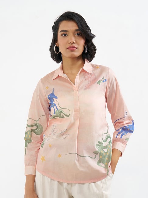 Akkriti By Pantaloons Coral Blush Cotton Regular Fit Printed Tunic