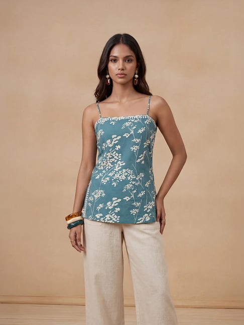 House Of Chikankari Women Teal Mulmul Chikankari Short Kurta-picture-13
