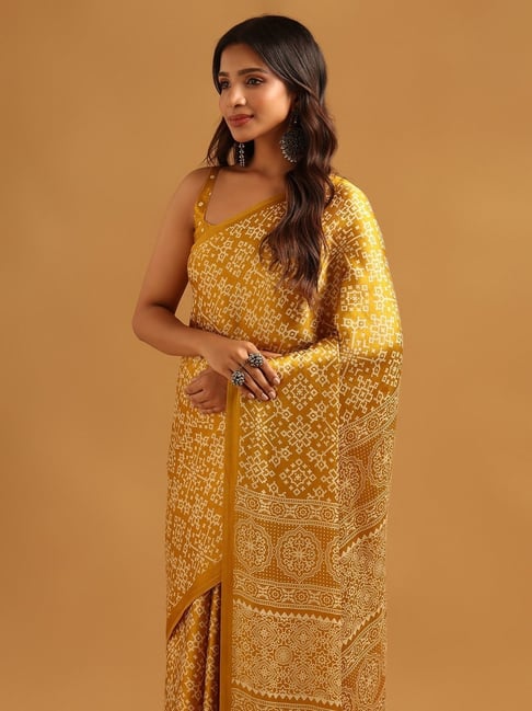Soch Womens Mustard Regular Fit Printed Viscose Saree-picture-22
