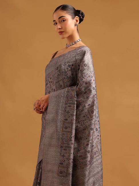 Soch Womens Grey Regular Fit Tribal Art Silk Saree-picture-33