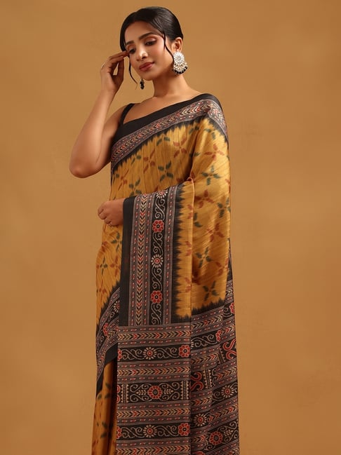 Soch Womens Mustard Regular Fit Printed Art Silk Saree-picture-16