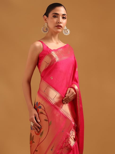 Soch Womens Fuchsia Regular Fit Woven Design Art Silk Saree-picture-14