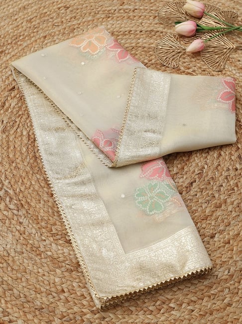 Soch Womens Cream Regular Fit Floral Tissue Dupatta-picture-37