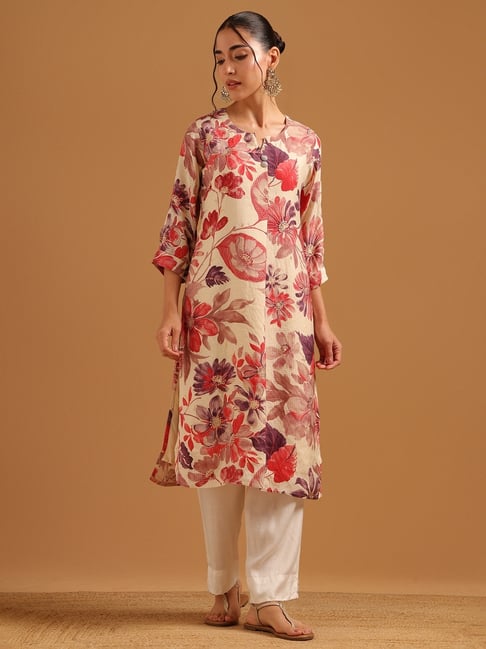 Soch Womens Beige Straight Fit Printed Blended Kurta-picture-21