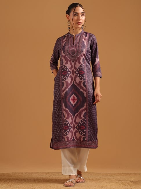 Soch Womens Purple Straight Fit Ikat Blended Kurta-picture-21