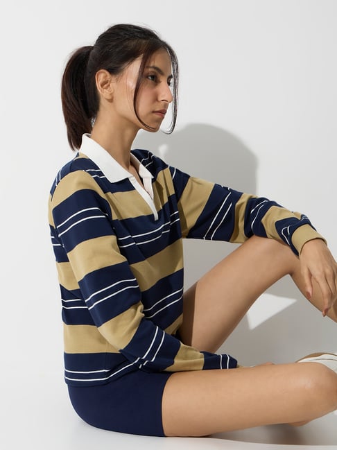 nuoflexx women Nuoflexx by Westside Navy Striped Cotton T-Shirt-picture-36