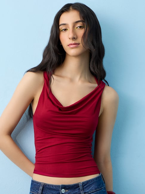 Nuon by Westside Burgundy Cowl-Neck Top