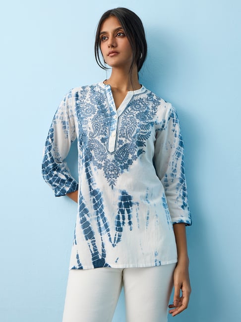 Utsa by Westside Blue Tie-Dye Pattern Cotton Tunic-picture-21