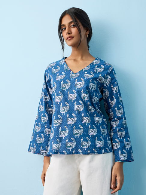 Utsa by Westside Blue Printed Cotton Tunic-picture-23