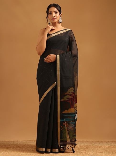 Soch Womens Black Regular Fit Woven Design Organza Saree-picture-24