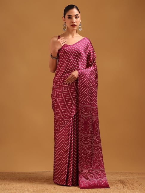 Soch Womens Purple Regular Fit Bandhani Viscose Saree-picture-45