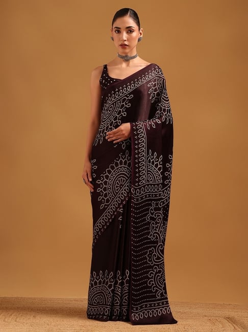 Soch Womens Wine Regular Fit Bandhani Viscose Saree-picture-42