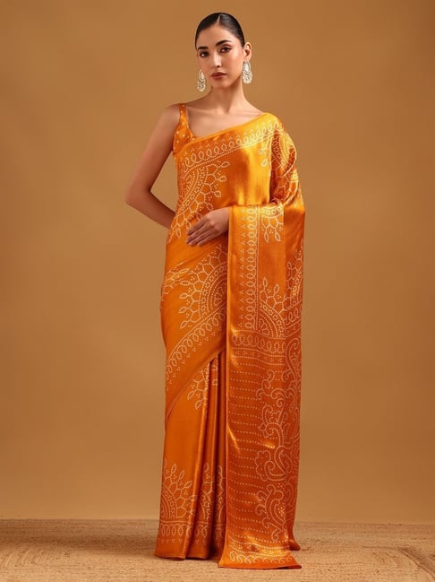 Soch Womens Orange Regular Fit Bandhani Viscose Saree-picture-28