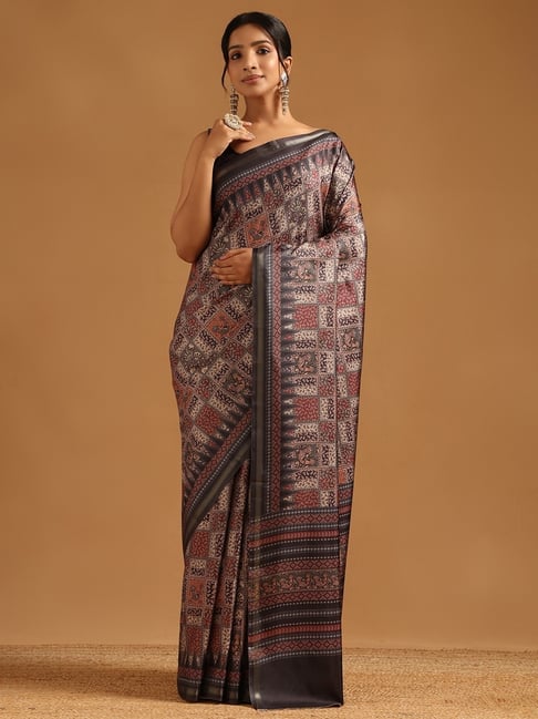 Soch Womens Grey Regular Fit Ethnic Motifs Art Silk Saree-picture-34