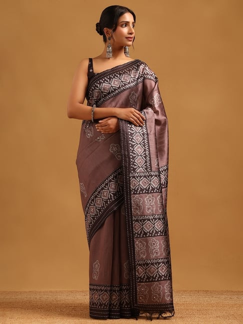 Soch Womens Brown Regular Fit Printed Art Silk Saree-picture-28