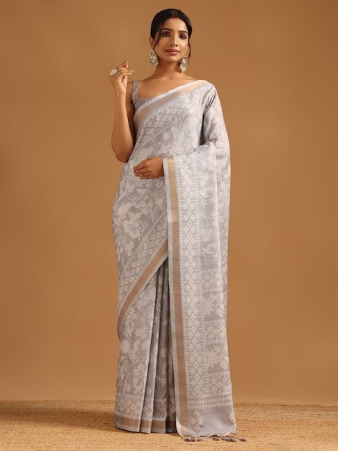 Soch Womens Grey Regular Fit Printed Art Silk Saree-picture-38