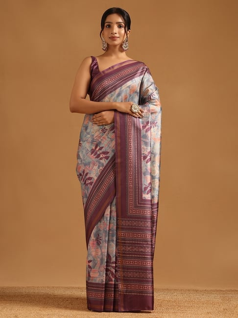 Soch Womens Grey Regular Fit Printed Art Silk Saree-picture-36