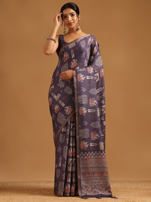 Soch Womens Purple Regular Fit Printed Art Silk Saree-picture-42