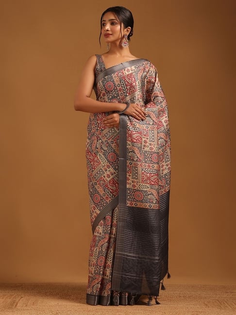 Soch Womens Grey Regular Fit Printed Art Silk Saree-picture-37