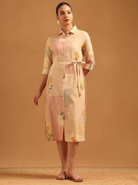 Soch Womens Beige Regular Fit Printed Cotton Dress-picture-12