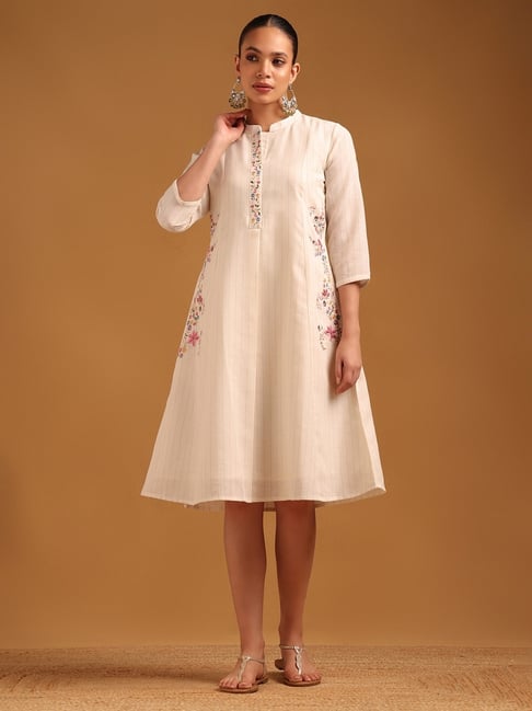Soch Womens Off White Regular Fit Floral Cotton Dress-picture-30
