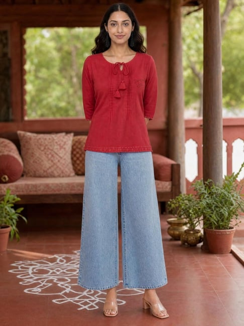 Rangita Coral Cotton Regular Fit Self Design Kurti-picture-31