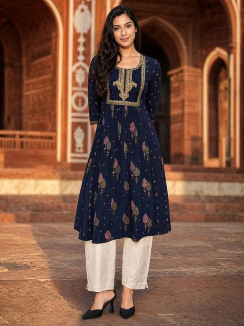 Rangita Navy Blue Regular Fit Embroidered Kurta-picture-47