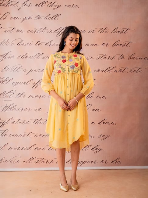 Juniper Women's Yellow Flared Fit Embroidered Kurta-picture-33