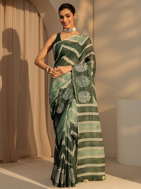 Libas Green Striped Saree With Unstitched Blouse-picture-27