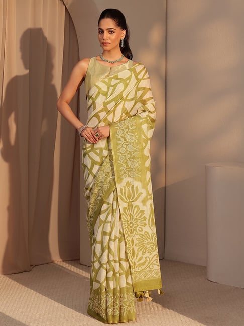 Libas Green Printed Saree With Unstitched Blouse-picture-40