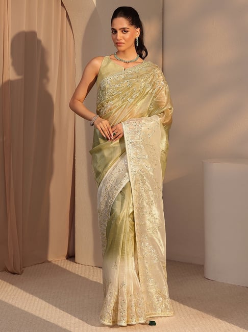 Libas Green Embroidered Saree With Unstitched Blouse-picture-25