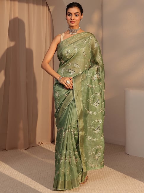 Libas Green Embroidered Saree With Unstitched Blouse-picture-24