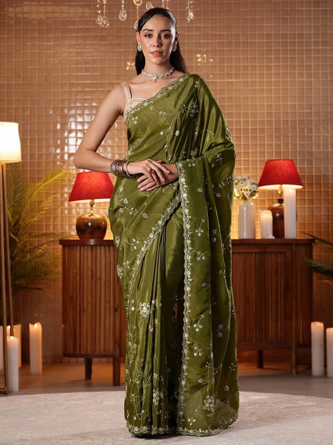 Libas Green Embroidered Saree with Unstitched Blouse-picture-33