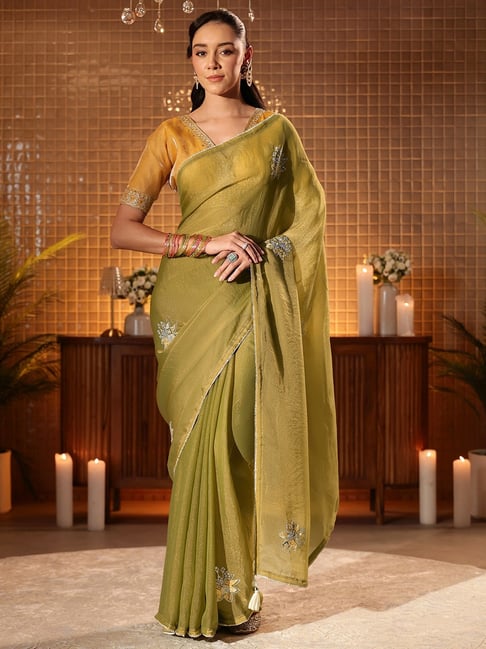 Libas Green Embellished Saree with Unstitched Blouse-picture-29