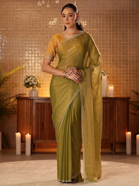 Libas Green Embellished Saree with Unstitched Blouse-picture-30