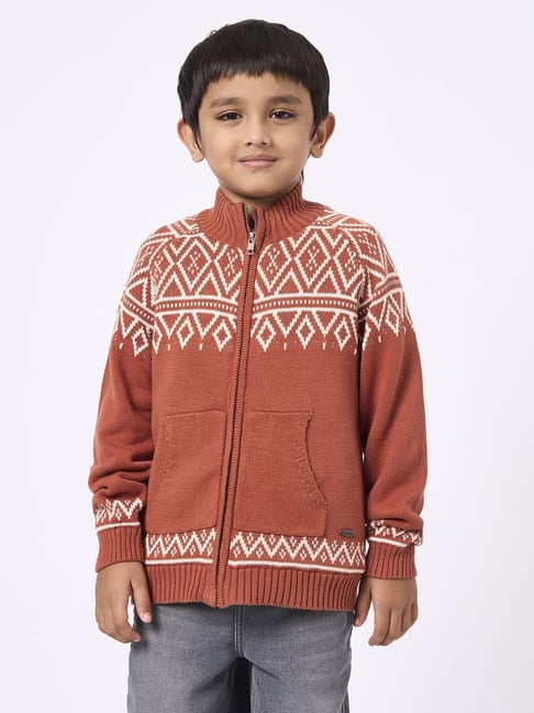 Ed-a-Mamma Orange Cotton Regular Fit Special Weaves Sweater-image-42