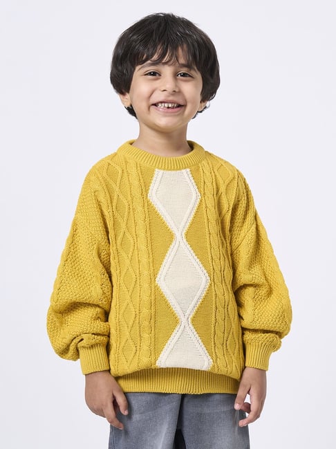 Ed-a-Mamma Yellow Cotton Regular Fit Textured Sweater-image-33