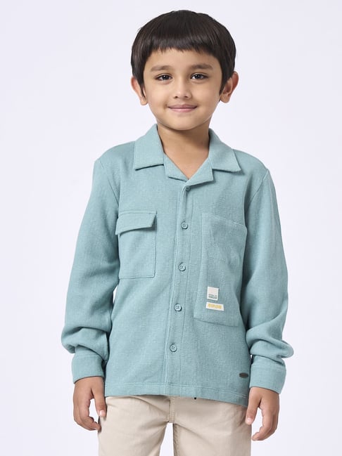 Ed-a-Mamma Green Cotton Regular Fit Textured Shirt-image-30