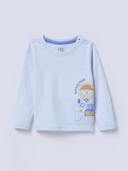 Ed-a-Mamma Blue Cotton Regular Fit Printed T-Shirt-image-6