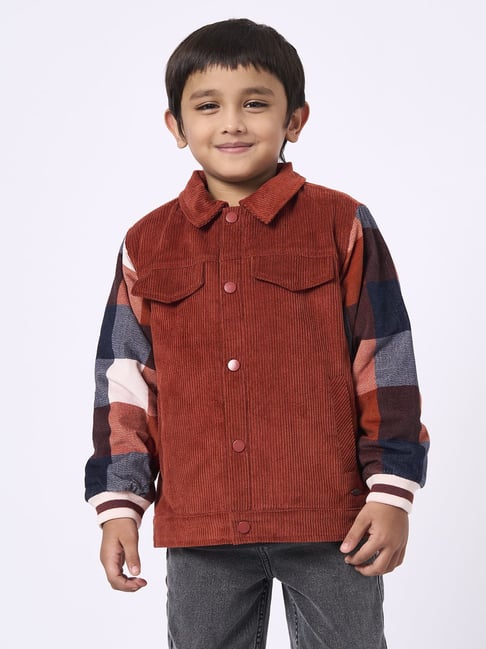 Ed-a-Mamma Orange Cotton Regular Fit Checks Jacket-image-43