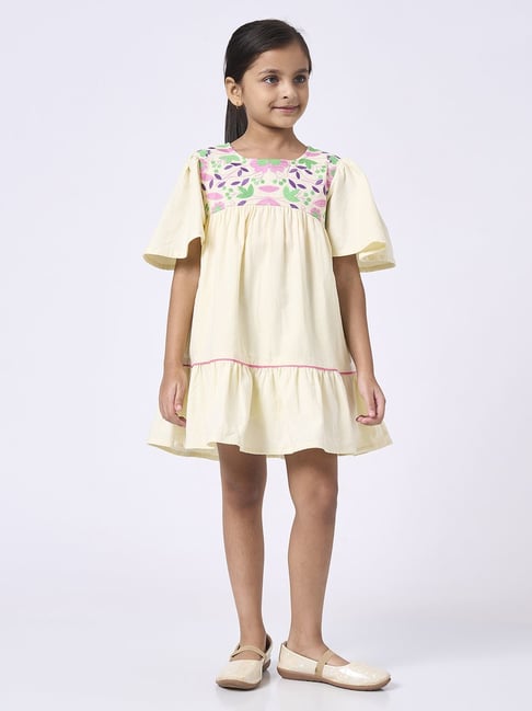 Ed-a-Mamma Off White Cotton Regular Fit Embroidered Dress-image-32