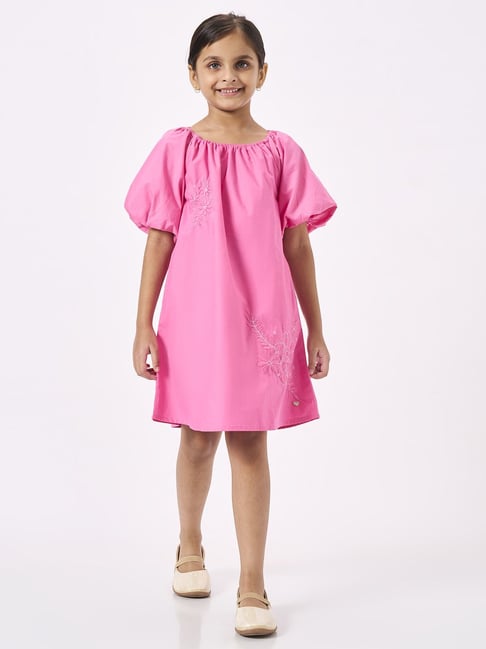Ed-a-Mamma Pink Cotton Regular Fit Embroidered Dress-image-23
